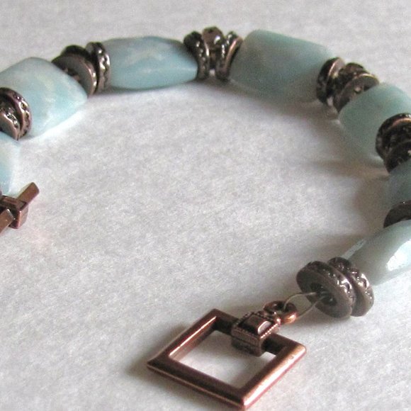 7.25" Amazonite, Smoky Quartz, & Copper Artisan Bracelet - Picture 4 of 7